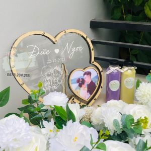 Tranh Rót Cát Hình Tim Đôi Có In Hình Theo Yêu Cầu Lưu Giữ Kỷ Niệm Ngày Cưới - Phụ Kiện Dùng Cho Nghi Thức Đám Cưới, Đám Hỏi, Tiệc Báo Hỷ