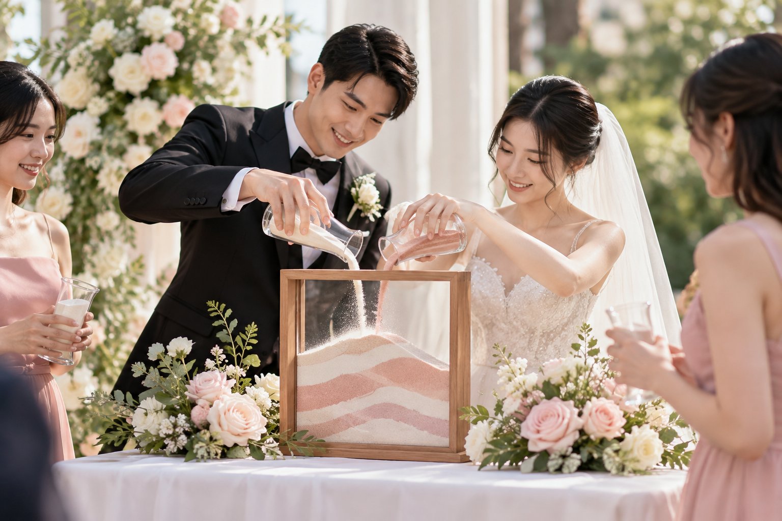 Ảnh minh hoạ: So sánh tranh rót cát và sổ ký tên cho đám cưới